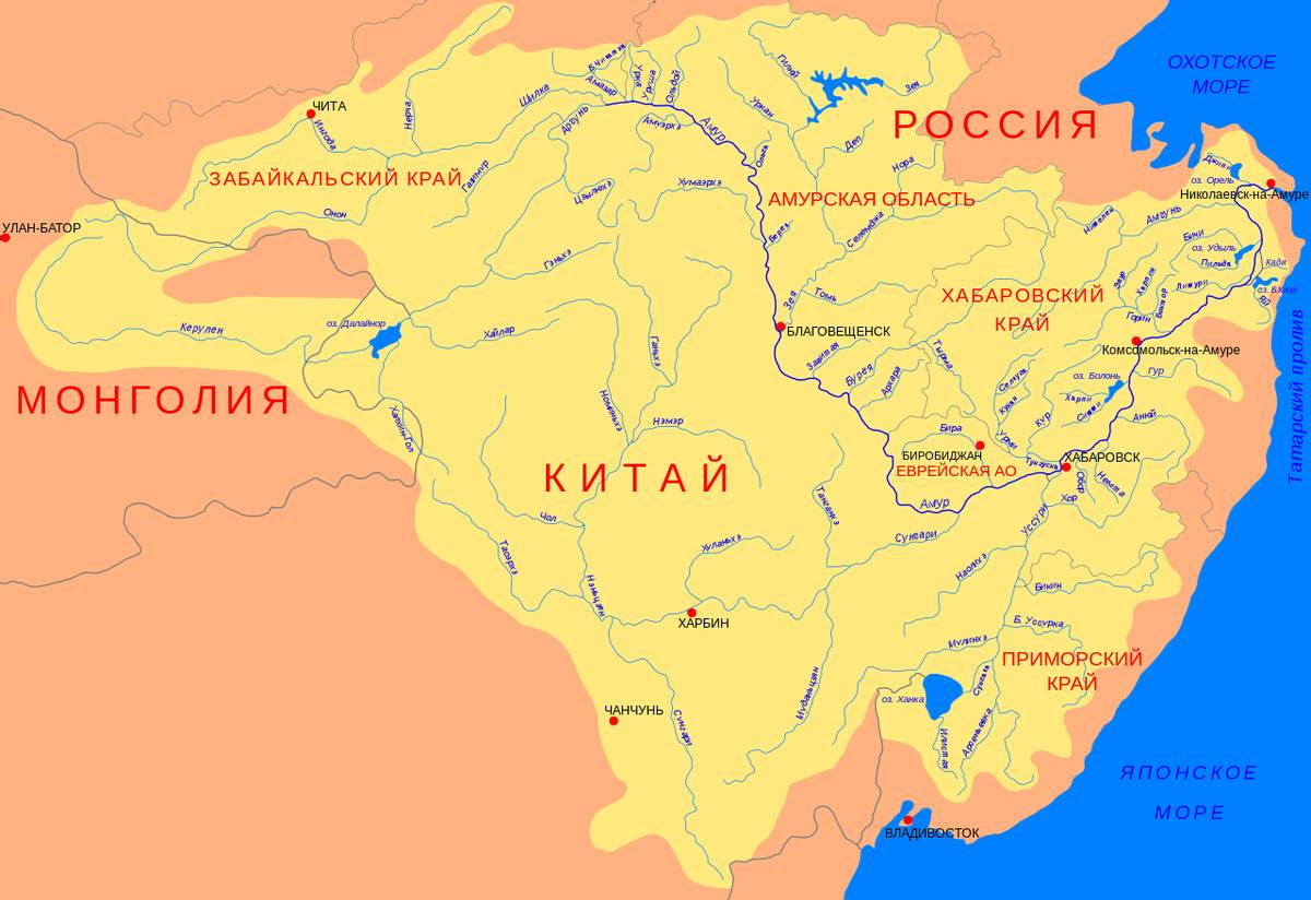 Карта с портала https://hamant.ru. Бассейн реки Амур